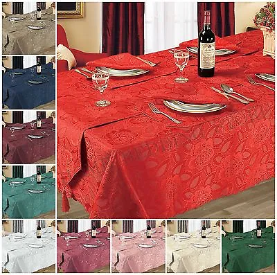 Rose Jacquard Luxury Woven Tablecloth Linen Napkins Placemats All Colors & Sizes • £6.95