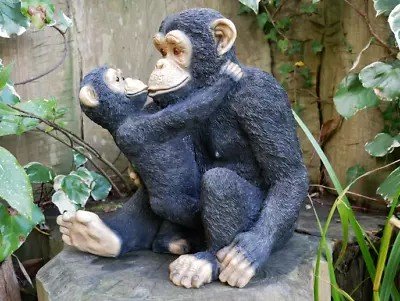 Sitting Monkey And Baby Garden Ornament Statue Sculpture Resin Decoration • £54.99