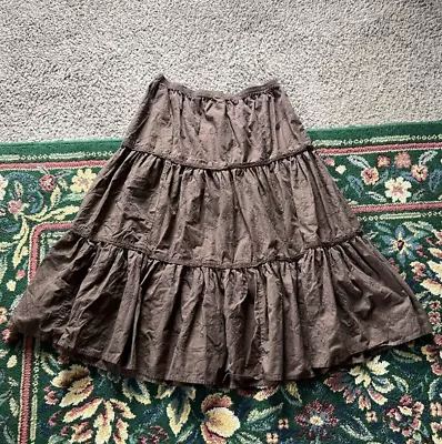Vintage 90s Y2k Maxi Skirt Medium Brown Floral Embroider Layered Boho Whimsigoth • $25