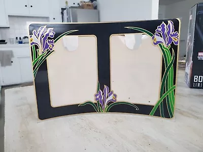 Vintage 1970'S Curved Plastic Double Photo Picture Frame Purple Flowers On Black • $19.99