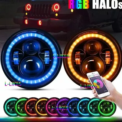 $89.99 • Buy For Jeep Wrangler JK TJ LJ Halo RGB 7'' LED Headlights DRL Lights Combo Kit Pair