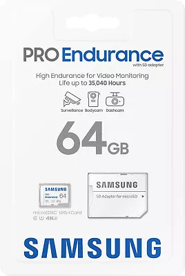 SAMSUNG PRO ENDURANCE 64GB MICROSDXC UHS-I MEMORY CARD DashCam Security Mobile • $24.95