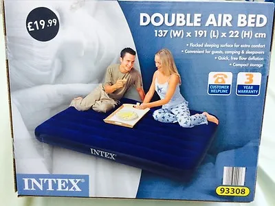 Double Air Bed Flocked Sleeping Surface + Repair Patch + Bag - Blue • £18.99