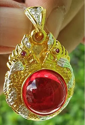 Red Naga Eye Gem Pendant Gold Micron Talisman Jewelry Thai Buddha Amulet • $32.90