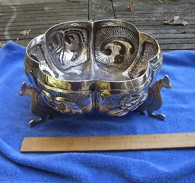 Fine Large MEXICAN Silver Pre-Columbian Style BOWL-9 Inches-Animal Feet-NR • $1124.99