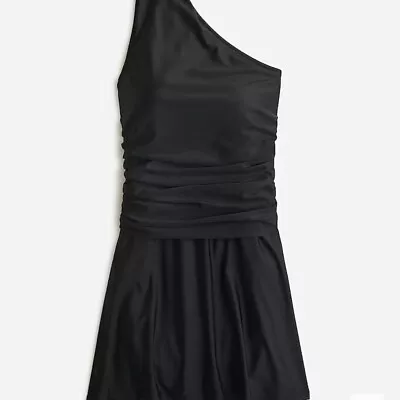 J Crew Ruched One Shoulder Swim Dress Black Size 4 BP248 New • $75