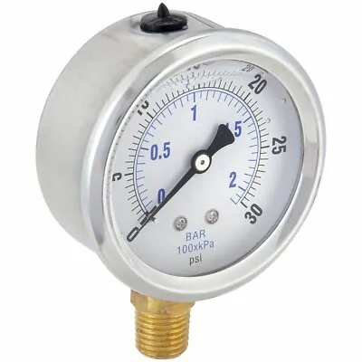 PIC Gauge Pressure Gauge; 0 To 30 Psi 1/4  MNPT Stainless PRO-201L-254C • $18