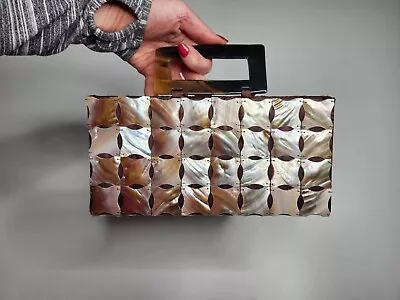 Mother Of Pearl Slim Frame Compact Evening Bag Handbag Natural Clutch Purse Bag • $39