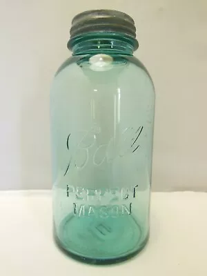 Vintage Aqua Blue 1/2 Gallon Ball Perfect Mason Fruit Jar W/ Zinc Cap #11 • $15