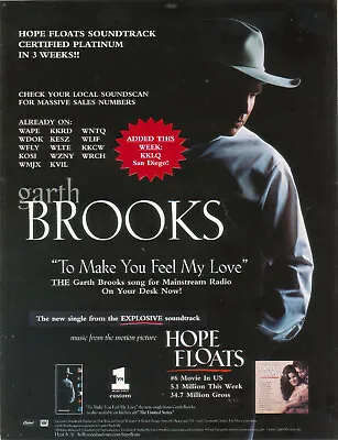 Garth Brooks 1998 Ad- To Make You Feel My Love Advertisement WAPE WFLY KKCW KVIL • £6.76