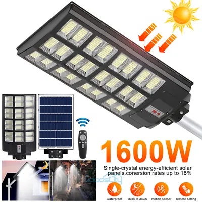 $129.59 • Buy Commercial 990000000LM 1600W Solar Street Light IP67 Dusk To Dawn Road Lamp+Pole