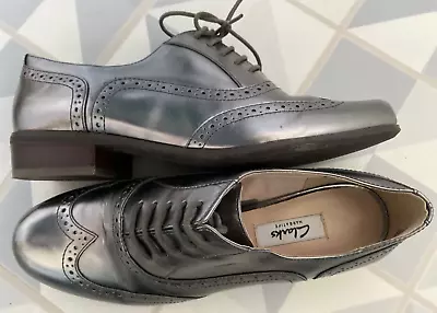 £23 • Buy Clarks Hamble Oak Silver Pewter Leather Cushion Plus Lace-up Brogues Shoes 5.5 D