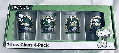 Peanuts Snoopy Drinking 16 Oz St Patrick's Day - Unopened Set Of 4 • $17.99