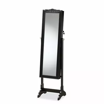 Baxton Studio Madigan Black Finished Wood Jewelry Armoire With Mirror • $111.68
