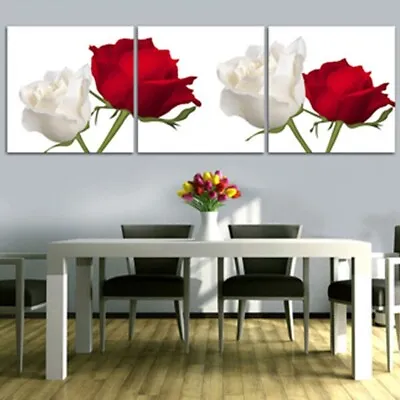 White And Red Rose Flowers 3 Pieces Canvas Print Wall Art Poster Home Decoration • $92.98
