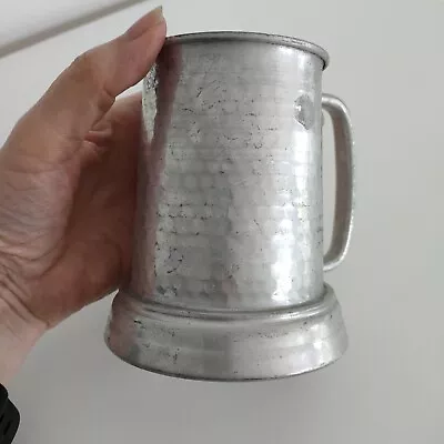 Vintage Hammered Style Silver Colour Metal Tankard With Handle Glass Bottom • £7.99