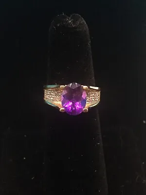 #2341 Laura Ramsey Amethyst And Diamond Ring14K Solid Gold  Size 5.5 • $599.99