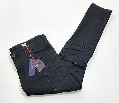 Smoke Rise Moto Distressed Jeans Slim Fit Tapered Black Denim Men’s 40 X 32 $110 • $39.99