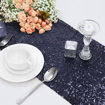 TtS Blue Glitter Sequin Table Runners Cover 12 X108  Shiny Sparkly Wedding Party • £6.59