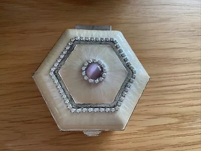 £4.99 • Buy Vintage Silver Plated Enamel Hexagon Trinket Box, Golden Beige With Diamanté