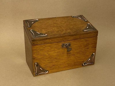 £185 • Buy Antique Arts And Crafts Oak And Copper Letter Box/Stationary Box And Key C1900