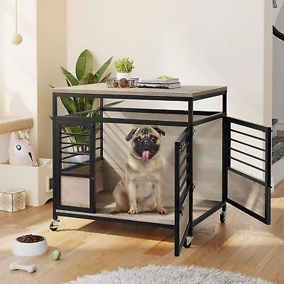 32'' Dog Crate Furniture Heavy Duty Wood Dog Kennel House Cage With Double Doors • $98.99