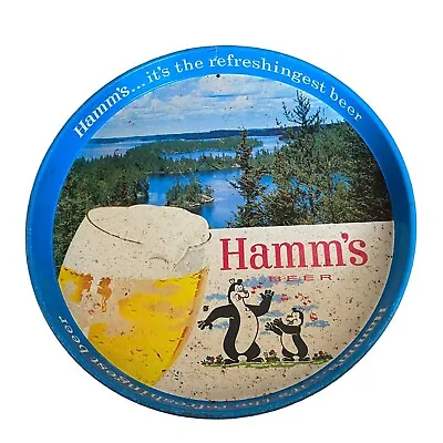 Vintage Hamm's Beer Round Serving Tray Dancing Bears Blue Metal Bar Tavern 12  • $33.59