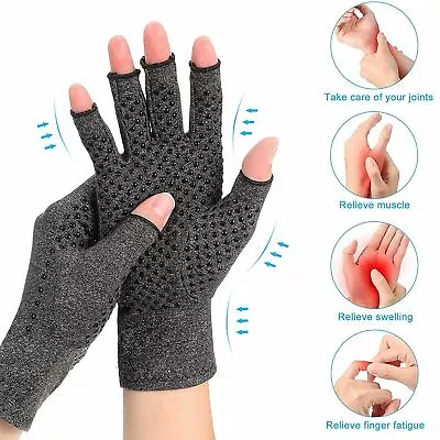 Compression Gloves Anti Arthritis Fingerless Pain Relief Joint Support With Grip • £4.99