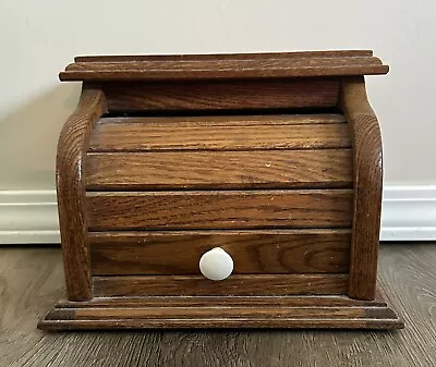 Vintage Wood Bread Recipe Storage Box Counter Roll Top Country • $25