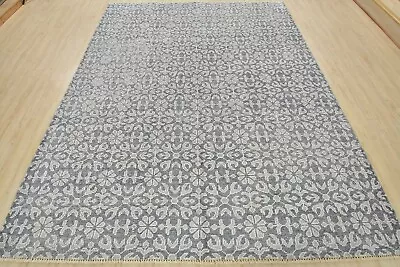 Modern Oushak Carpet 7’10” X 10’1” Gray White Viscose Hand-Knotted Oriental Rug • $866.15