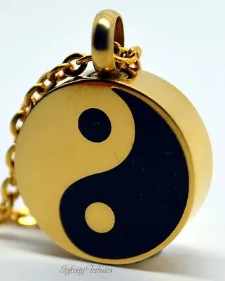 Cremation Urn Pendant Keepsake Necklace 24k Gold Plated Yin Yang Dualism • £25.99