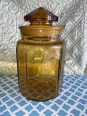 Vintage LE Smith 10 Panel Amber Glass Apothecary Canister Jar 9.5  Tall W Lid • $39.99