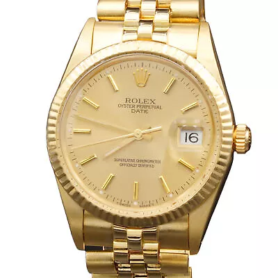 Mens Rolex Date 15037 Solid 14K Yellow Gold Watch Jubilee Band Champagne Dial • $12299.98