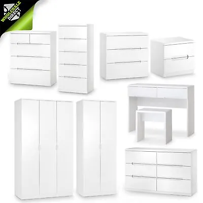 Manhattan White Chest Of Drawers Bedside Table Cabinet Wardrobe Dressing Table • £64.99