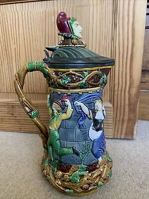 Large Antique Pewter Mounted 1231 Minton Majolica Pottery Tower Jug Dated 1871 • £195