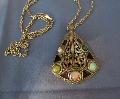 Vintage Miracle Pendent Necklace Signed Stones • $10.50