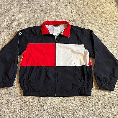 Vintage Nautica Jacket Mens L Large Red Black Competition Embroidered Nylon • $35