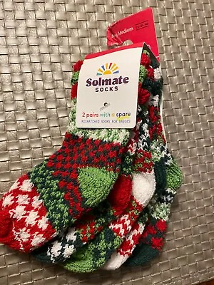 Solmate Mismatched Cotton Crew Socks ‘Jolly’ Red & Green 12-24 Months • $18.99