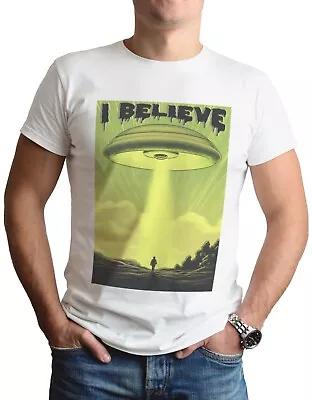 UFO I Believe T-Shirt Alien Abduction Cool Art Gift Mens Top Tee T Shirt • £7.99