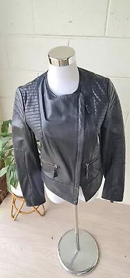 Decjuba Black Leather Jacket Size 10 Zippers • $80