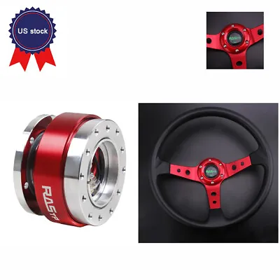 345mm Deep Dished Red Racing Steering Wheel With Ball Quick Release Adapter Kit • $49.95