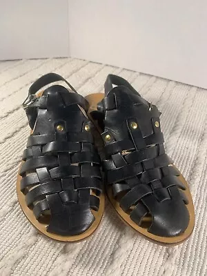 Ecote Black Leather Caged Flat Sandals Sandals Size 8.5 • $23