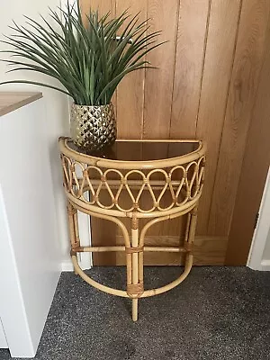 Vintage Retro Bamboo Console Table Side Table Half Moon Semicircle • £65