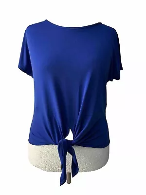 EX Kim&Co Top Brazil Jersey Knotted Waist Stretch Blouse Ladies Cobalt Small S • £15.99