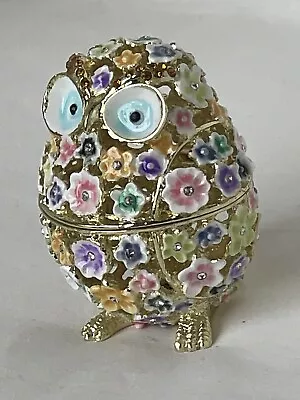 Jeweled Floral Owl Trinket Box Made With Swarovski Crystals Enamel Multicolor • $69.99