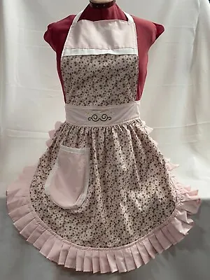 £30.99 • Buy RETRO VINTAGE 50s STYLE FULL APRON / PINNY - BABY PINK FLORAL With EMBROIDERY