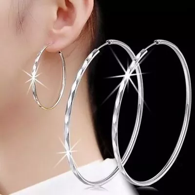 Womens 925 Sterling Silver Elegant Large 50mm/2  Round Hoop Earrings #E384 • $8.99