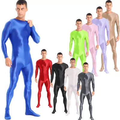 Men's Glossy Jumpsuit One Piece Bodysuit Footed Body Stock Fitness Nightwear Man • $5.27