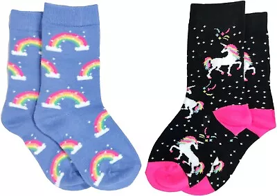 Girls Crazy Socks Unicorns Rainbows Stars Sock Size 6-8 Fits Most Kids Age 5-10 • £9.18