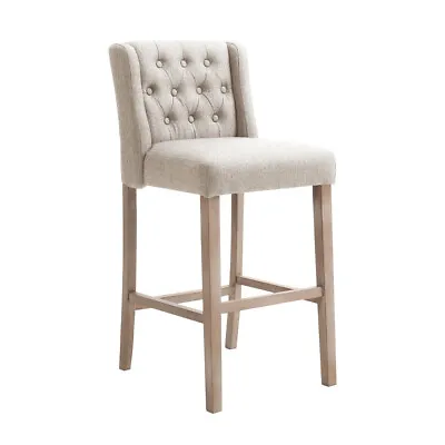 2x Upholstered Button Tufted Linen Barstools Kitchen Cafe Pub High Counter Chair • £172.95